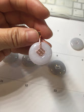 Load image into Gallery viewer, 22.3-26.6mm Type A 100% Natural light purple white Jadeite Jade Safety Guardian Button donuts Pendant BF136
