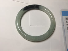 Load image into Gallery viewer, 58.4mm Certified Type A 100% Natural light green with flying dark green flowers round cut Jadeite bangle PE22-5861
