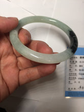 Load image into Gallery viewer, 58.4mm Certified Type A 100% Natural light green with flying dark green flowers round cut Jadeite bangle PE22-5861
