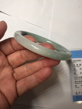 Load image into Gallery viewer, 58.4mm Certified Type A 100% Natural light green with flying dark green flowers round cut Jadeite bangle PE22-5861
