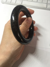 Load image into Gallery viewer, 54.9mm certified 100% Natural black(MO YU 墨玉) meteorite Stellar Night sky chubby round cut nephrite bangle HF119-8244
