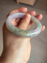 Load image into Gallery viewer, 53.3mm 100% Natural type A sunny green purple brown gray white carved flowers and golden-painted Jadeite Jade bangle BG231-5035
