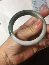 Load image into Gallery viewer, 53.5mm  certified 100% natural Type A oily dark green gray black(老油青) half mountain half water (半山半水) oval jadeite jade bangle BS178-0061
