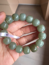 Load image into Gallery viewer, 14x13mm 100% Natural light green/gray vintage style nephrite Jade bead bracelet HF38
