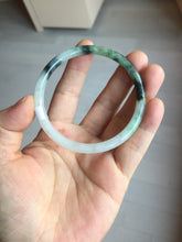 Load image into Gallery viewer, 56.5mm Certified Type A 100% Natural green/black/gray with dark green floating flowers slim round cut Jadeite bangle PD80-5758
