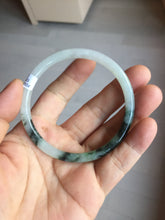Load image into Gallery viewer, 56.5mm Certified Type A 100% Natural green/black/gray with dark green floating flowers slim round cut Jadeite bangle PD80-5758
