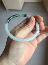 Load image into Gallery viewer, 56.5mm Certified Type A 100% Natural green/black/gray with dark green floating flowers slim round cut Jadeite bangle PD80-5758
