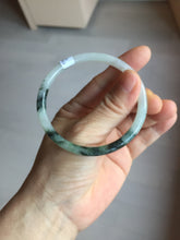 Load image into Gallery viewer, 56.5mm Certified Type A 100% Natural green/black/gray with dark green floating flowers slim round cut Jadeite bangle PD80-5758
