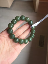 Load image into Gallery viewer, 13.5x13.6mm 100% Natural olive green/brown/black vintage style nephrite Jade bead bracelet HE83
