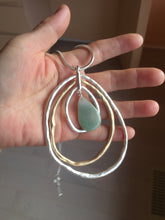 Load image into Gallery viewer, 100% natural Type A light green blue Jadeite water dorp pendant with Layered Gold &amp; Silver Rings Necklace PE29

