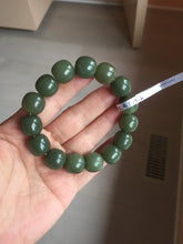 Load image into Gallery viewer, 13.5x13.6mm 100% Natural olive green/brown/black vintage style nephrite Jade bead bracelet HE83
