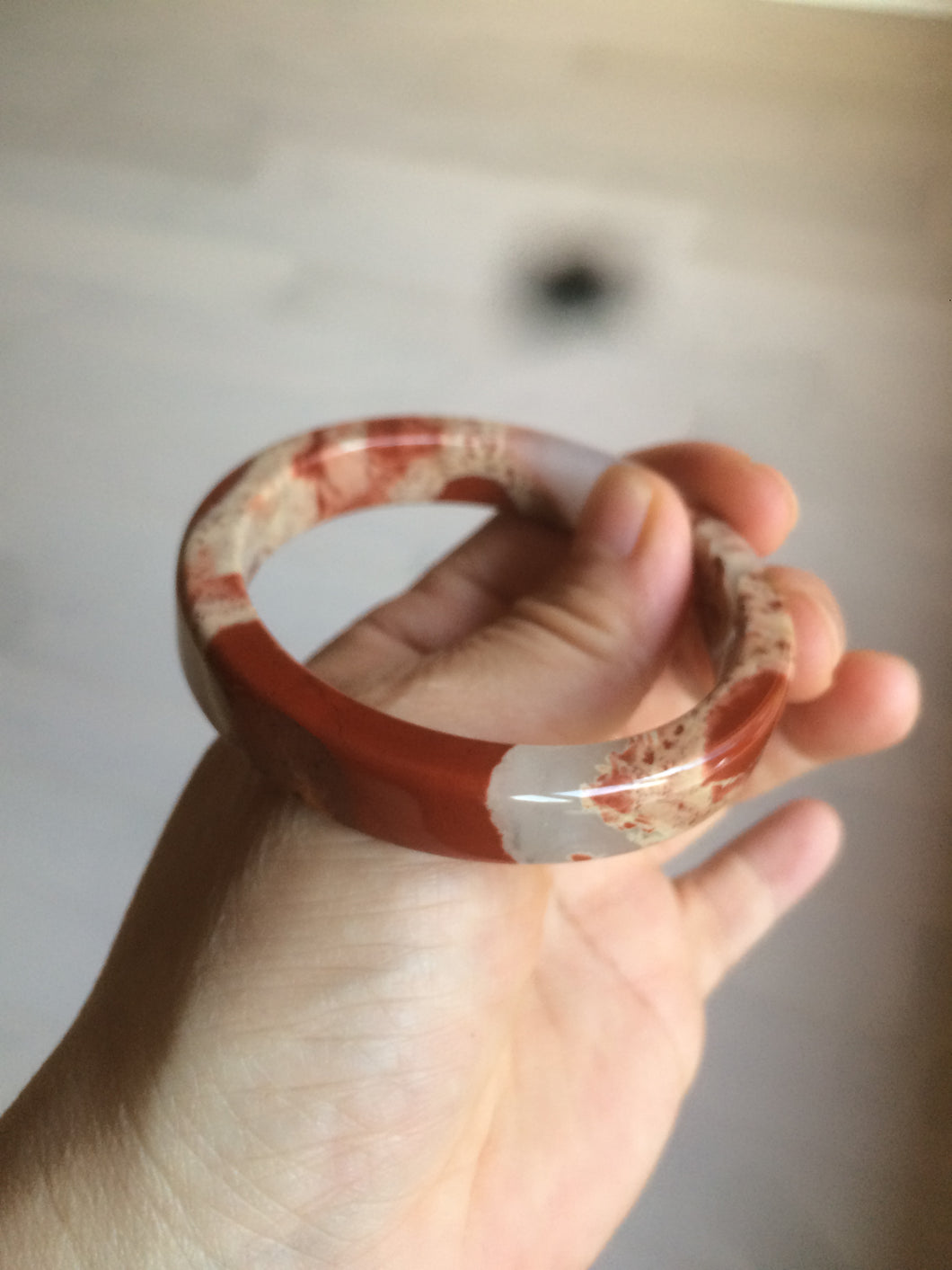 53.2mm 100% natural red/pink/white square red jasper stone bangle XY77