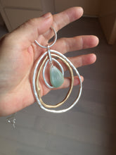 Load image into Gallery viewer, 100% natural Type A light green blue Jadeite water dorp pendant with Layered Gold &amp; Silver Rings Necklace PE29
