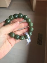 Load image into Gallery viewer, 13.5x13.6mm 100% Natural olive green/brown/black vintage style nephrite Jade bead bracelet HE83
