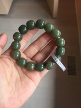 Load image into Gallery viewer, 13.5x13.6mm 100% Natural olive green/brown/black vintage style nephrite Jade bead bracelet HE83
