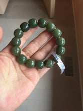 Load image into Gallery viewer, 13.5x13.6mm 100% Natural olive green/brown/black vintage style nephrite Jade bead bracelet HE83
