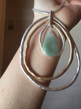 Load image into Gallery viewer, 100% natural Type A light green blue Jadeite water dorp pendant with Layered Gold &amp; Silver Rings Necklace PE29
