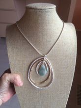 Load image into Gallery viewer, 100% natural Type A light green blue Jadeite water dorp pendant with Layered Gold &amp; Silver Rings Necklace PE29
