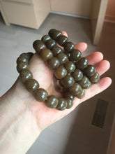 Load image into Gallery viewer, 100% Natural 12x11mm dark sugar brown black gray(糖料) vintage style nephrite Jade bead bracelet HF82
