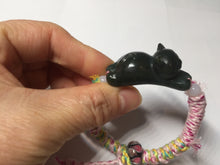 Load image into Gallery viewer, 100% Natural 3 d dark green black lounging cat woven thread nephrite bracelet HT131
