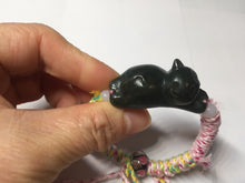 Load image into Gallery viewer, 100% Natural 3 d dark green black lounging cat woven thread nephrite bracelet HT131
