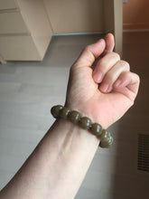 Load image into Gallery viewer, 100% Natural 12x11mm dark sugar brown black gray(糖料) vintage style nephrite Jade bead bracelet HF82
