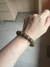 Load image into Gallery viewer, 100% Natural 12x11mm dark sugar brown black gray(糖料) vintage style nephrite Jade bead bracelet HF82
