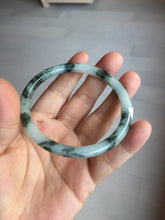 Load image into Gallery viewer, 55.4mm Certified Type A 100% Natural green/black/gray with dark green floating flowers slim round cut Jadeite bangle PD79-5746
