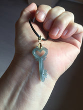 Load image into Gallery viewer, 100% natural type A icy watery light green blue gray Guatemala jadeite Key to the Heart pendant PE27

