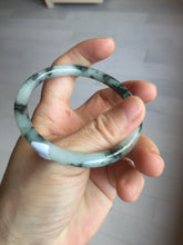 Load image into Gallery viewer, 55.4mm Certified Type A 100% Natural green/black/gray with dark green floating flowers slim round cut Jadeite bangle PD79-5746
