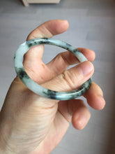 Load image into Gallery viewer, 55.4mm Certified Type A 100% Natural green/black/gray with dark green floating flowers slim round cut Jadeite bangle PD79-5746
