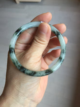 Load image into Gallery viewer, 55.4mm Certified Type A 100% Natural green/black/gray with dark green floating flowers slim round cut Jadeite bangle PD79-5746
