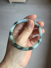 Load image into Gallery viewer, 55.4mm Certified Type A 100% Natural green/black/gray with dark green floating flowers slim round cut Jadeite bangle PD79-5746
