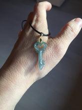 Load image into Gallery viewer, 100% natural type A icy watery light green blue gray Guatemala jadeite Key to the Heart pendant PE27
