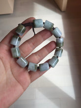 Load image into Gallery viewer, 54–66mm 100% Natural Type A Dark Green, White, Lavender &amp; Gray Jadeite Cylinder Bead Bracelet PC243
