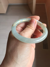 Load image into Gallery viewer, 52.2mm 100% Natural type A icy watery light green carved and golden-painted round cut slim Jadeite Jade bangle BH129
