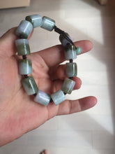 Load image into Gallery viewer, 54–66mm 100% Natural Type A Dark Green, White, Lavender &amp; Gray Jadeite Cylinder Bead Bracelet PC243
