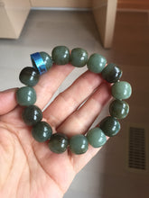 Load image into Gallery viewer, 14x13.2mm 100% Natural olive green/brown/black sugar vintage style nephrite Jade bead bracelet HE87
