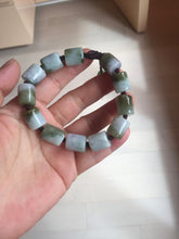 Load image into Gallery viewer, 54–66mm 100% Natural Type A Dark Green, White, Lavender &amp; Gray Jadeite Cylinder Bead Bracelet PC243
