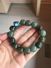 Load image into Gallery viewer, 14x13.2mm 100% Natural olive green/brown/black sugar vintage style nephrite Jade bead bracelet HE87
