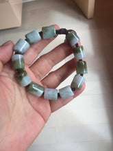 Load image into Gallery viewer, 54–66mm 100% Natural Type A Dark Green, White, Lavender &amp; Gray Jadeite Cylinder Bead Bracelet PC243
