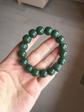 Load image into Gallery viewer, 100% Natural 10.8/12mm dark green/gray/black vintage style Jade (碧玉)bead bracelet group HT132
