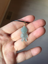 Load image into Gallery viewer, 100% natural type A icy watery light green blue gray Guatemala jadeite little alien hero pendant PE26
