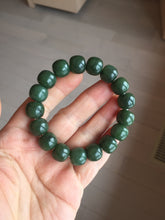 Load image into Gallery viewer, 100% Natural 10.8/12mm dark green/gray/black vintage style Jade (碧玉)bead bracelet group HT132
