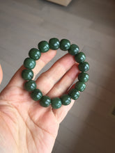 Load image into Gallery viewer, 100% Natural 10.8/12mm dark green/gray/black vintage style Jade (碧玉)bead bracelet group HT132
