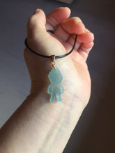 Load image into Gallery viewer, 100% natural type A icy watery light green blue gray Guatemala jadeite little alien hero pendant PE26

