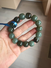Load image into Gallery viewer, 14x13.2mm 100% Natural olive green/brown/black sugar vintage style nephrite Jade bead bracelet HE87
