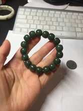 Load image into Gallery viewer, 100% Natural 10.8/12mm dark green/gray/black vintage style Jade (碧玉)bead bracelet group HT132
