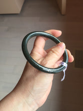 Load image into Gallery viewer, 61.5mm 100% Natural dark green/black meteorite Stellar Night sky slim round cut nephrite bangle HN61-0753
