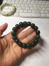 Load image into Gallery viewer, 100% Natural 10.8/12mm dark green/gray/black vintage style Jade (碧玉)bead bracelet group HT132
